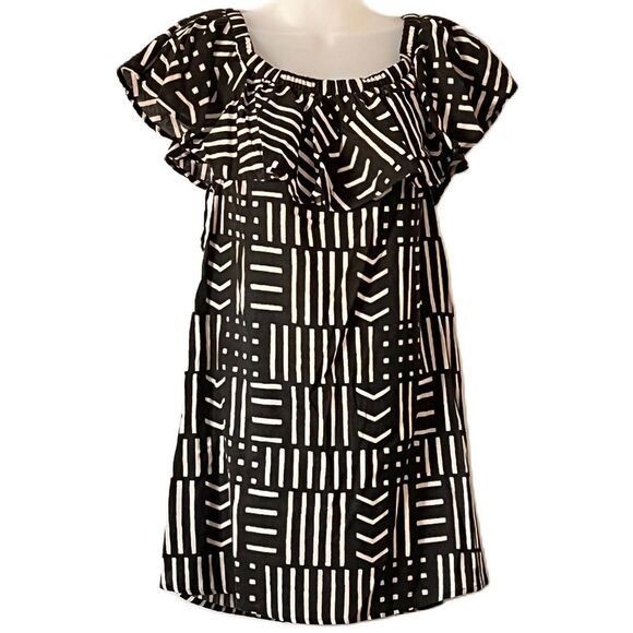 Madewell Ruffle Rio Dress Arrow Grid Print On or Off the Shoulder  XS Loose Fit - Picture 1 of 11